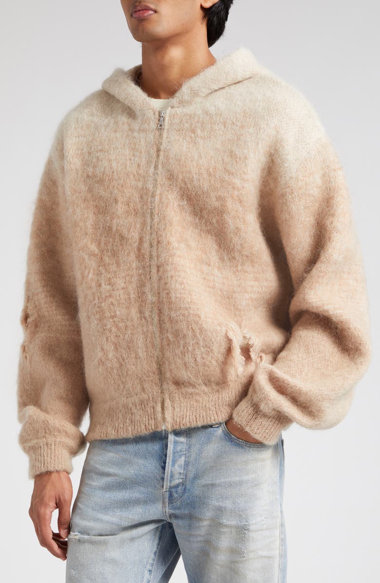 John Elliott Distressed Gradient Mohair & Wool Blend Hooded Sweater, Alternate, color,