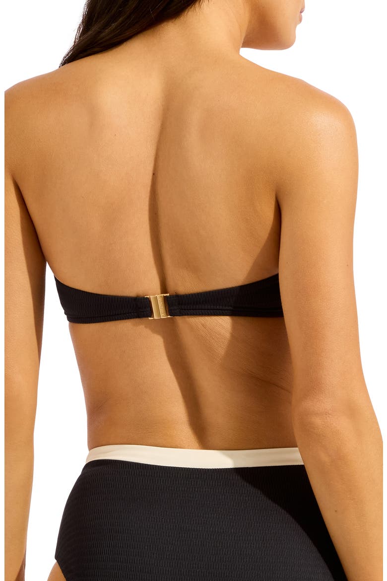 Contrast Binding Bandeau Bikini Top, Alternate, color, BLACK