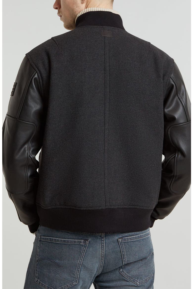 Wool Blend & Leather Varsity Jacket, Alternate, color, SHADOW