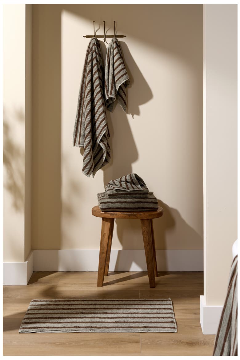 Resort Stripe Organic Cotton Towels, Alternate, color, MOSS WITH JAVA