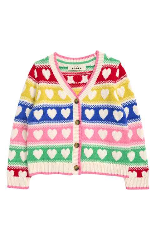 Mini Boden Kids' Flora Fun V-neck Cardigan Rainbow Hearts Girls Boden