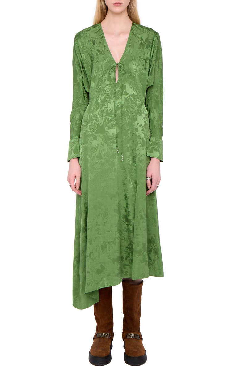 Zadig & Voltaire Rouna Horse Pattern Jacquard Long Sleeve Silk Dress, Main, color, Verveine