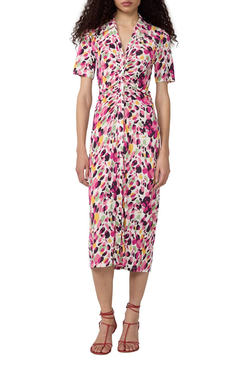 Zoey Short Sleeve Ruched Shirtdress, Main, color, SHERBET PONY MULTI