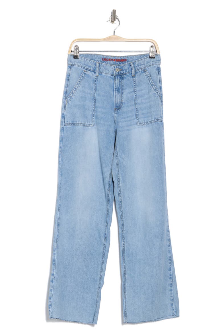 Wide Leg Raw Hem Utility Jeans, Alternate, color, LAZY CHILLS CUT
