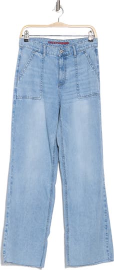 Wide Leg Raw Hem Utility Jeans