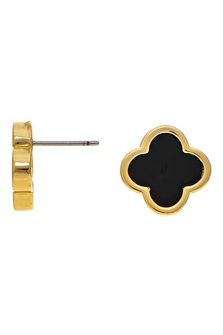18K Gold Plated Semiprecious Stone Clover Stud Earrings, Main, color, ONYX