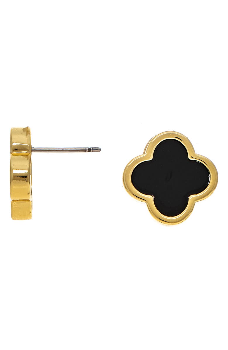 RIVKA FRIEDMAN 18K Gold Plated Semiprecious Stone Clover Stud Earrings, Main, color, Onyx
