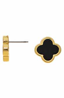 RIVKA FRIEDMAN 18K Gold Plated Semiprecious Stone Clover Stud Earrings