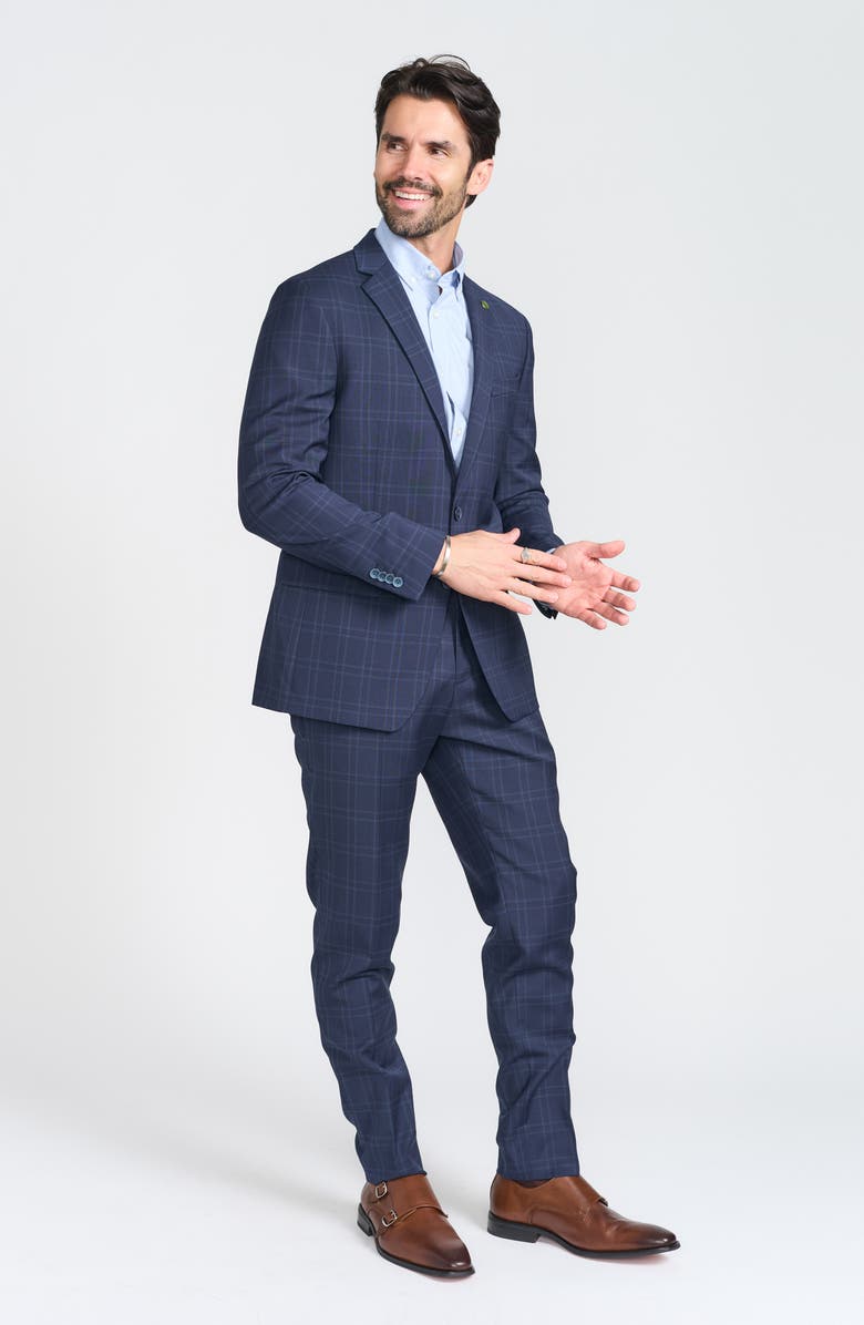 CRICKETEER Navy Windowpane Plaid Wool Blend Suit, Alternate, color, Navy