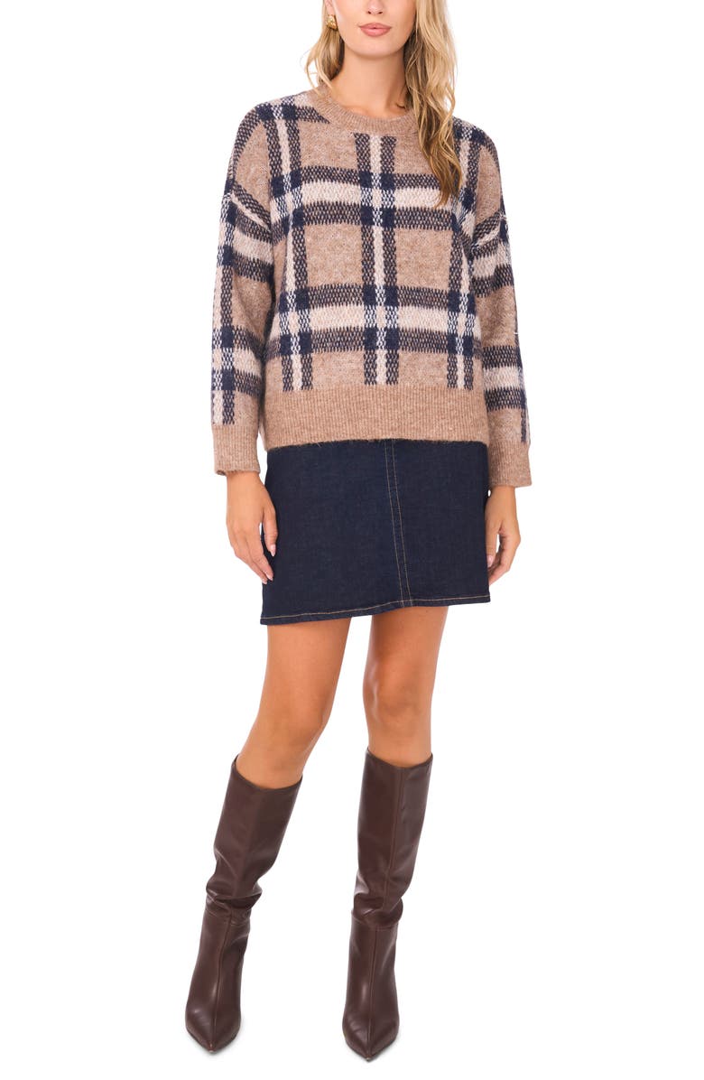 Vince Camuto Plaid Jacquard Sweater, Alternate, color, Walnut Heather