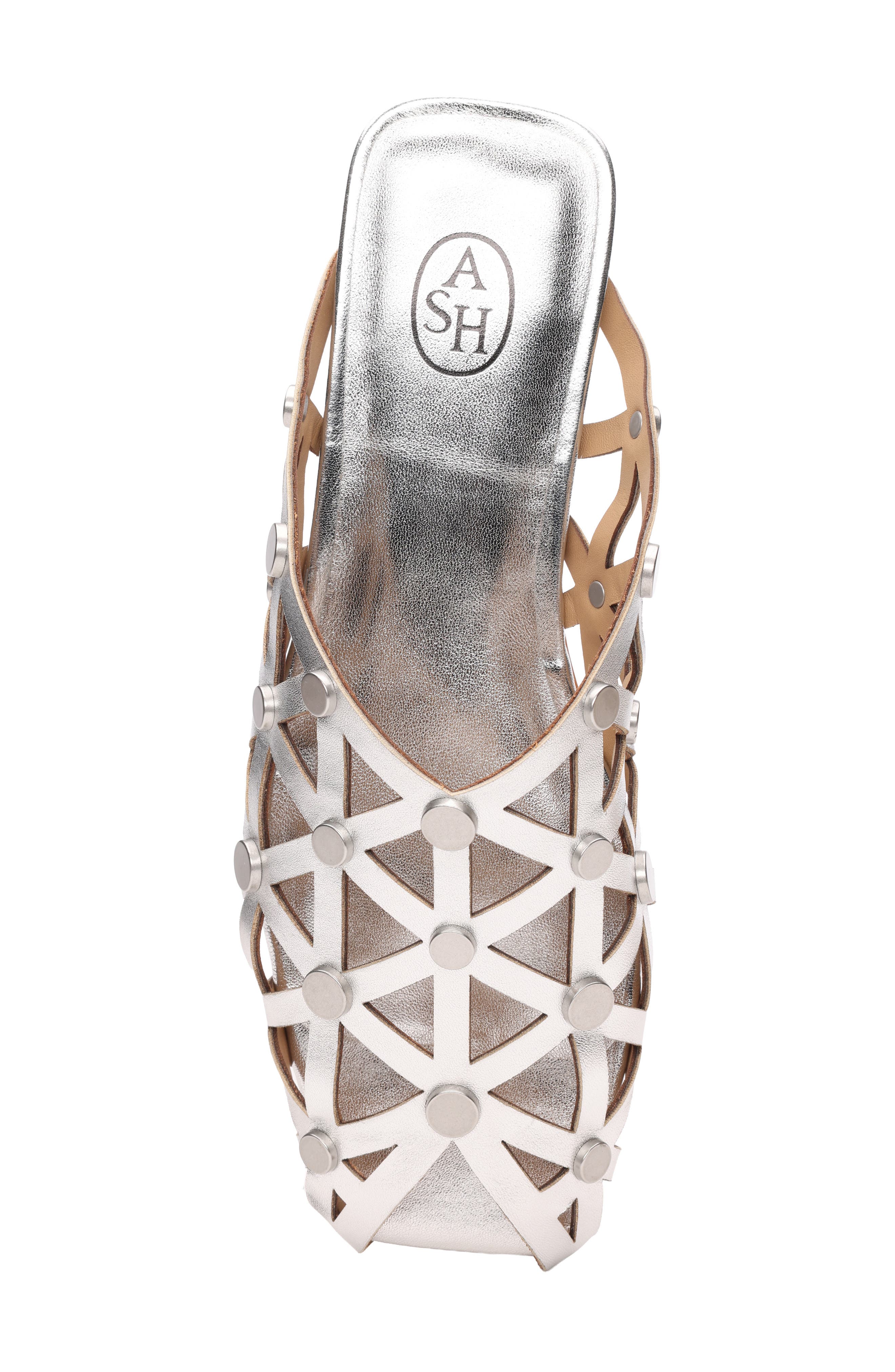 Bone Studded Cutout Slide Sandal, Alternate, color, SILVER