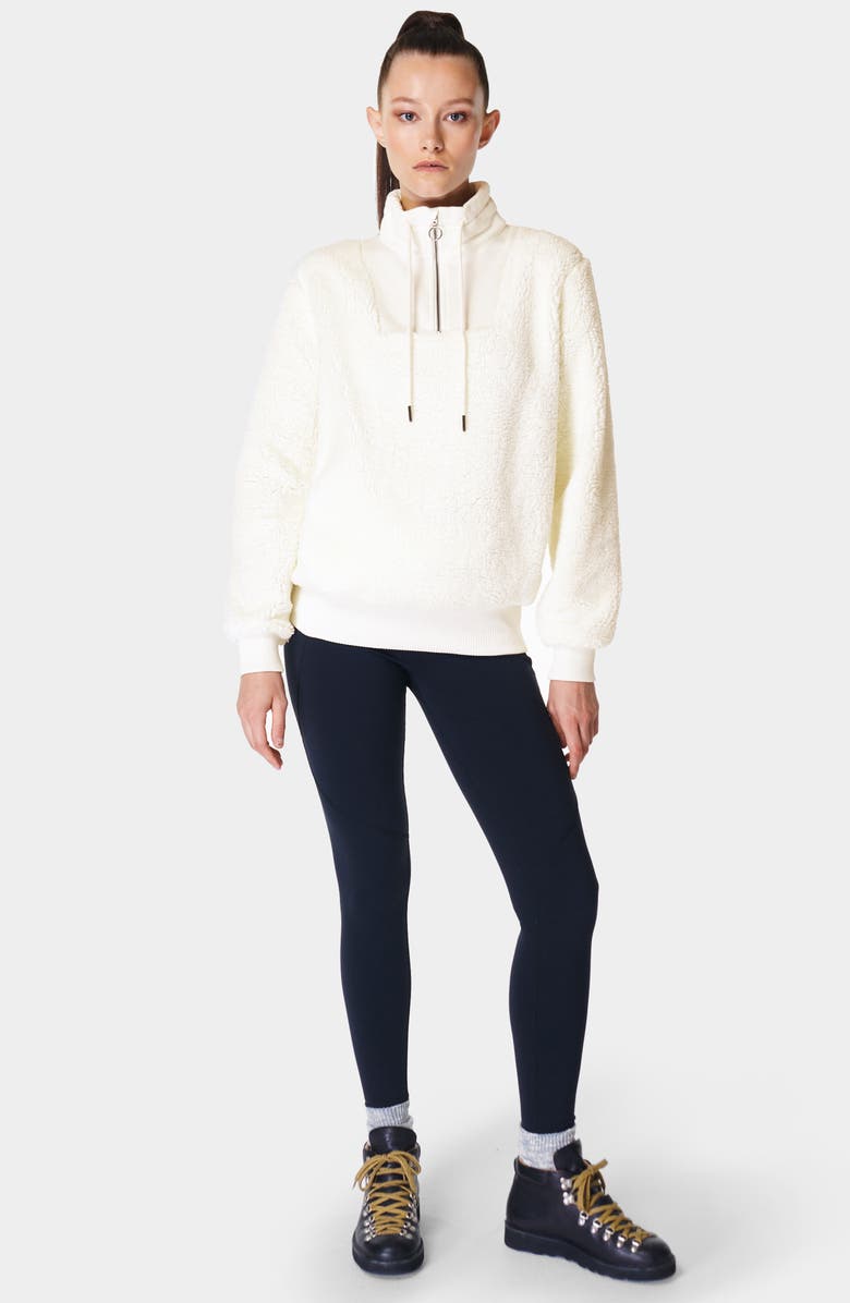 Sweaty Betty Faux Shearling Quarter Zip Pullover, Alternate, color, Lily White