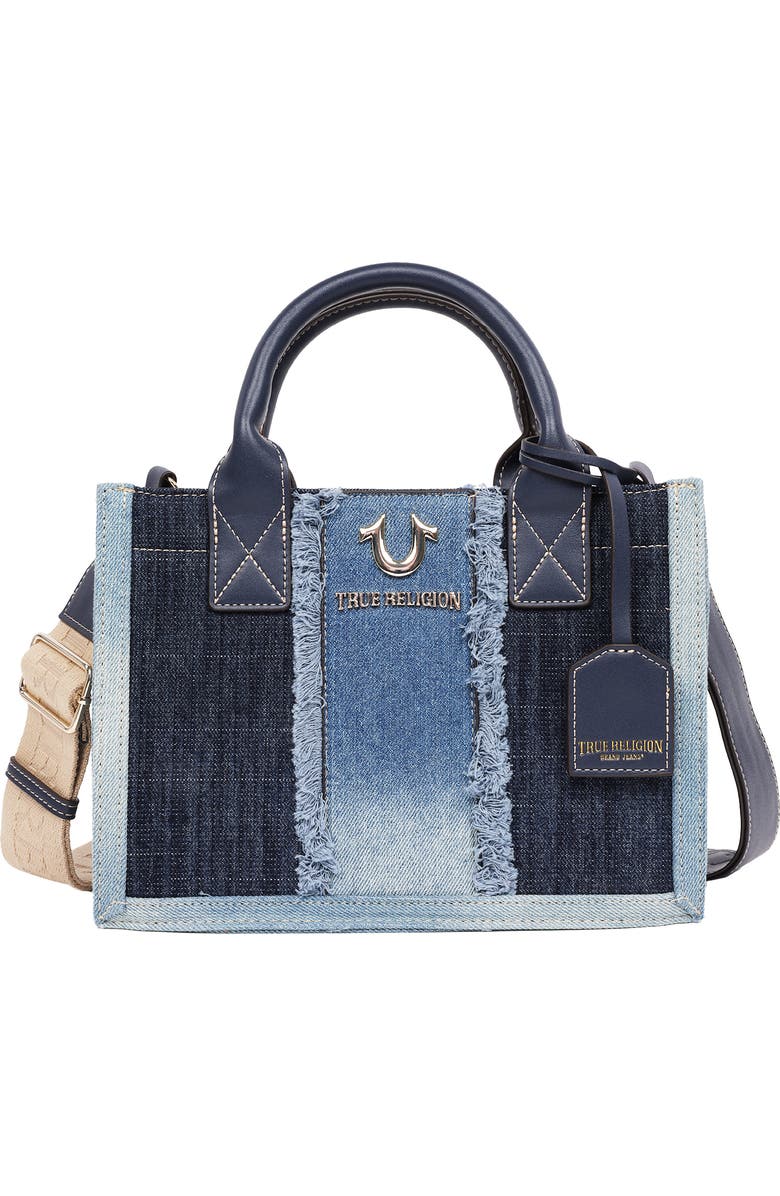 True Religion Frayed Denim Modern Tote Bag, Main, color, Denim/ Blue