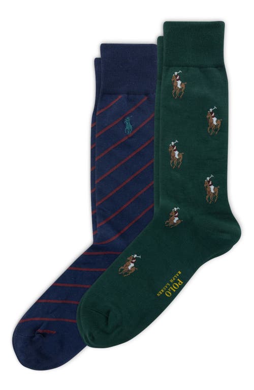Polo Ralph Lauren Assorted 2-pack Pony Stripe Crew Socks In Blue