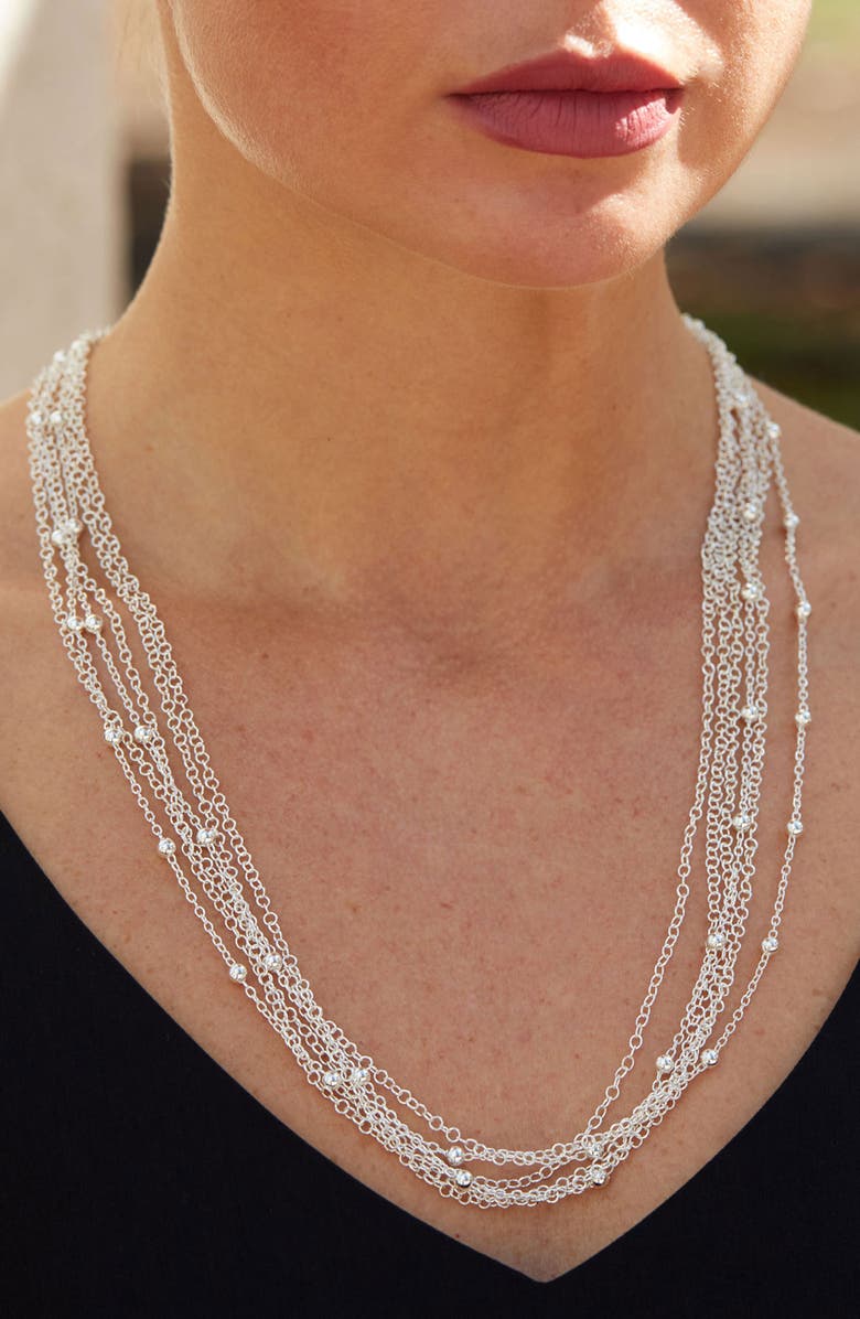 SAVVY CIE JEWELS Rhodium Plated Multi-Strand Toggle Necklace, Alternate, color, White