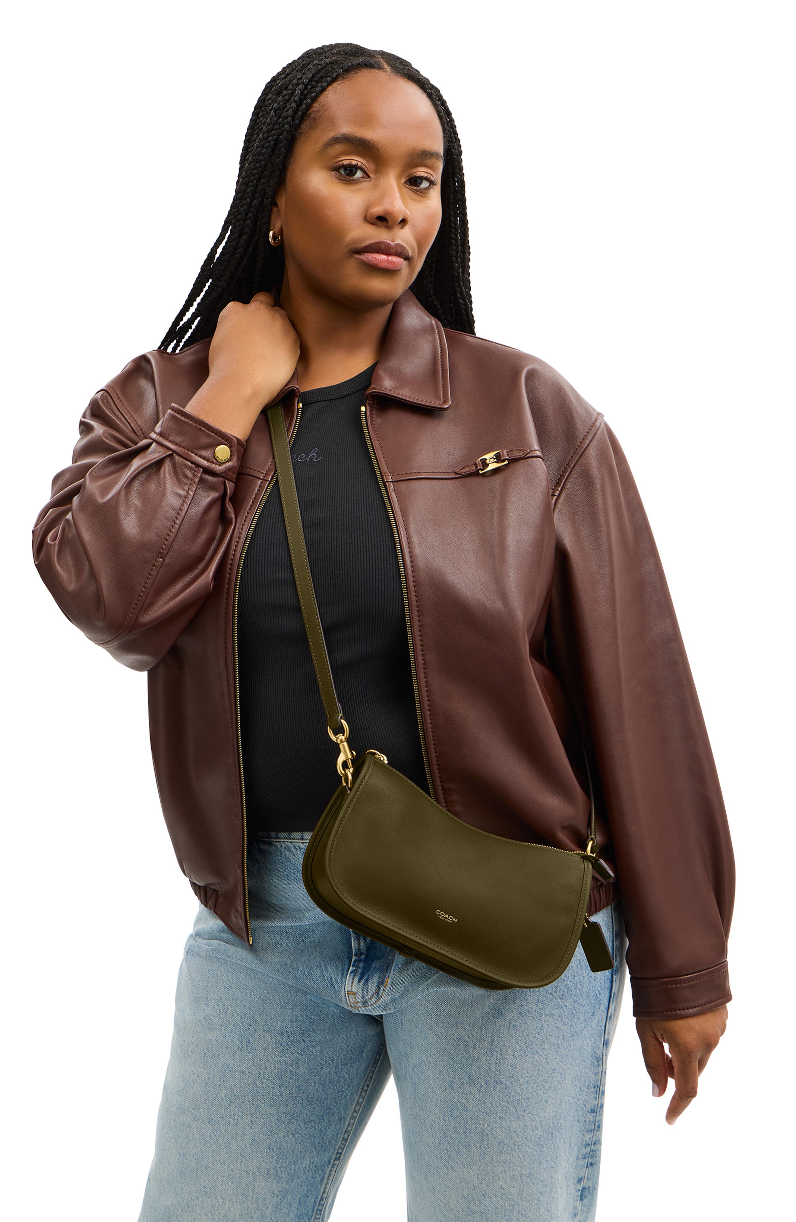 COACH Waverly Natural Grain Leather Shoulder Bag, Alternate, color, B4/Olive