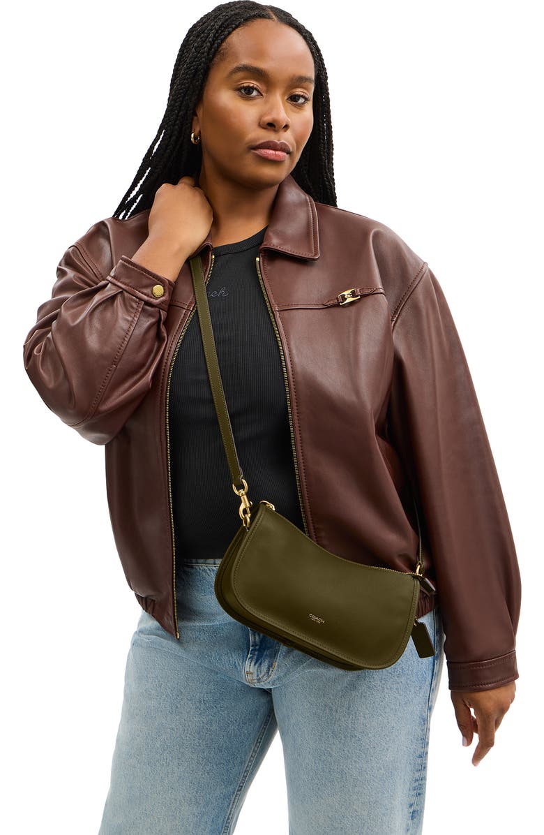 COACH Waverly Natural Grain Leather Shoulder Bag, Alternate, color, B4/Olive