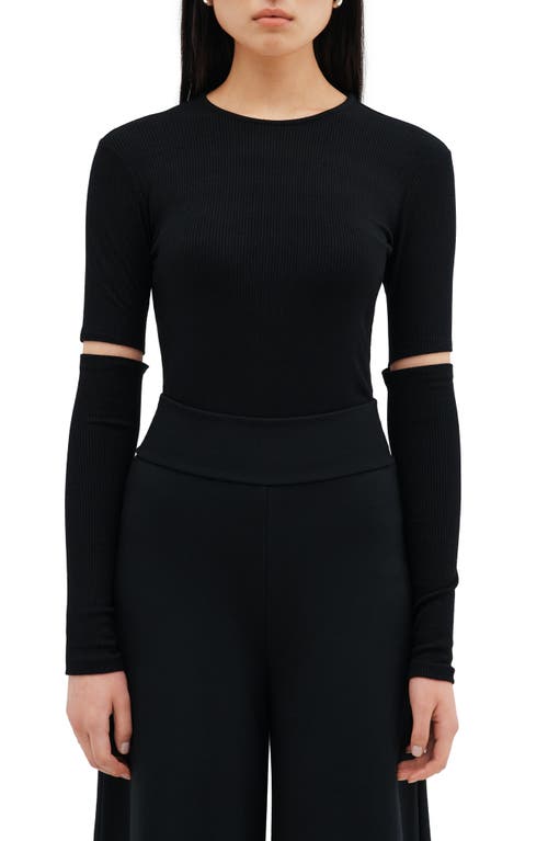 Two Lines By Marcella Stockholm Slit Sleeve Rib Top In Black