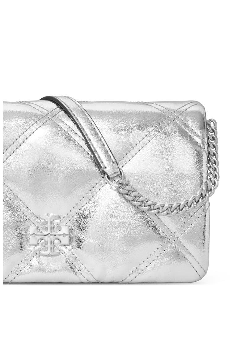 Kira Diamond Quilted Metallic Leather Wallet on a Chain, Alternate, color, SILVER