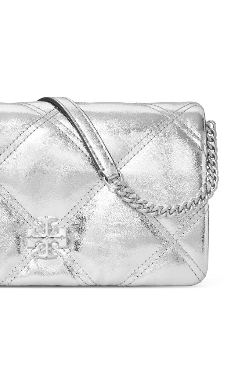 Tory Burch Kira Diamond Quilted Metallic Leather Wallet on a Chain, Alternate, color, 