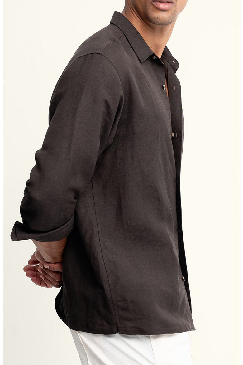 Andrew Solid Linen Blend Button-Up Shirt, Alternate, color, MOLINO/ BROWN
