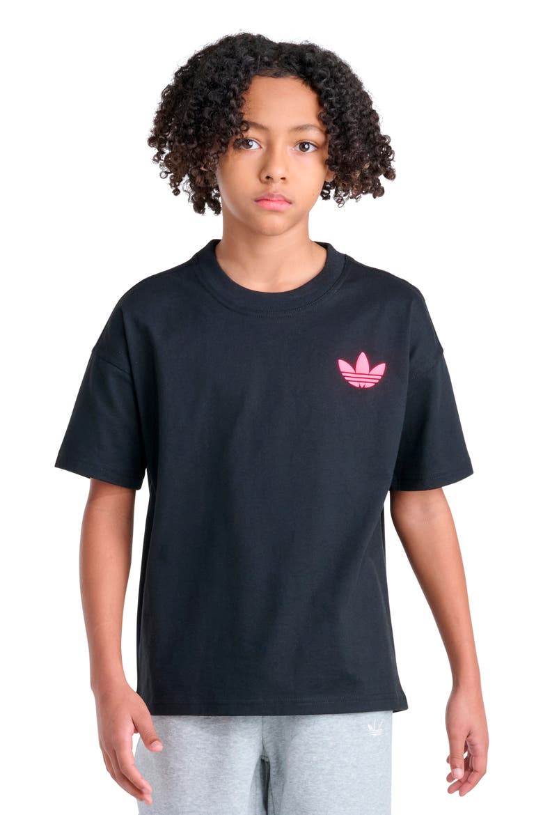 Kids' Three Stripe Life Graphic Tee, Main, color, BLACK/ PINK