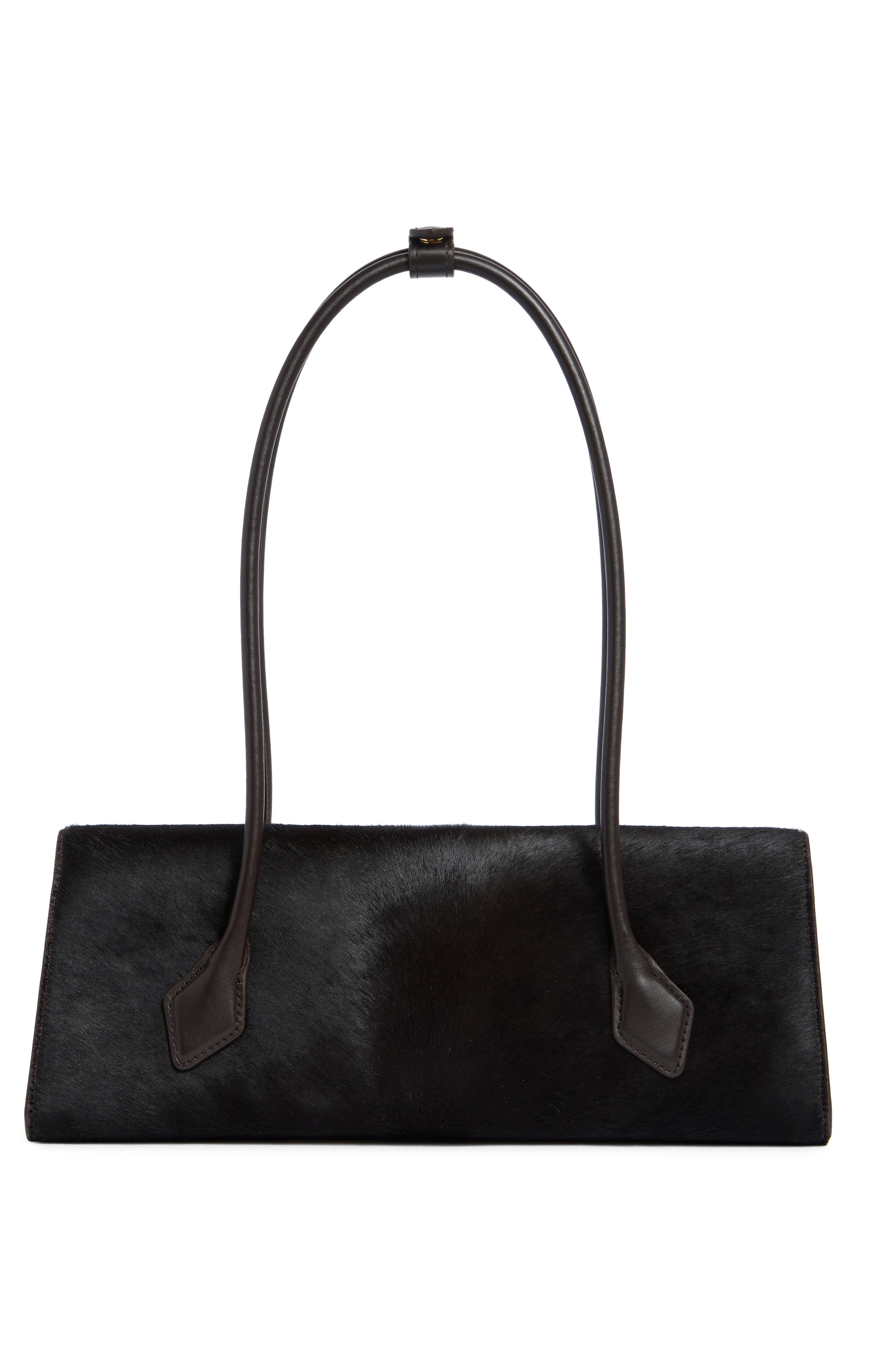 Medium Teckel Flap Calf Hair Shoulder Bag, Alternate, color, CHOCOLAT