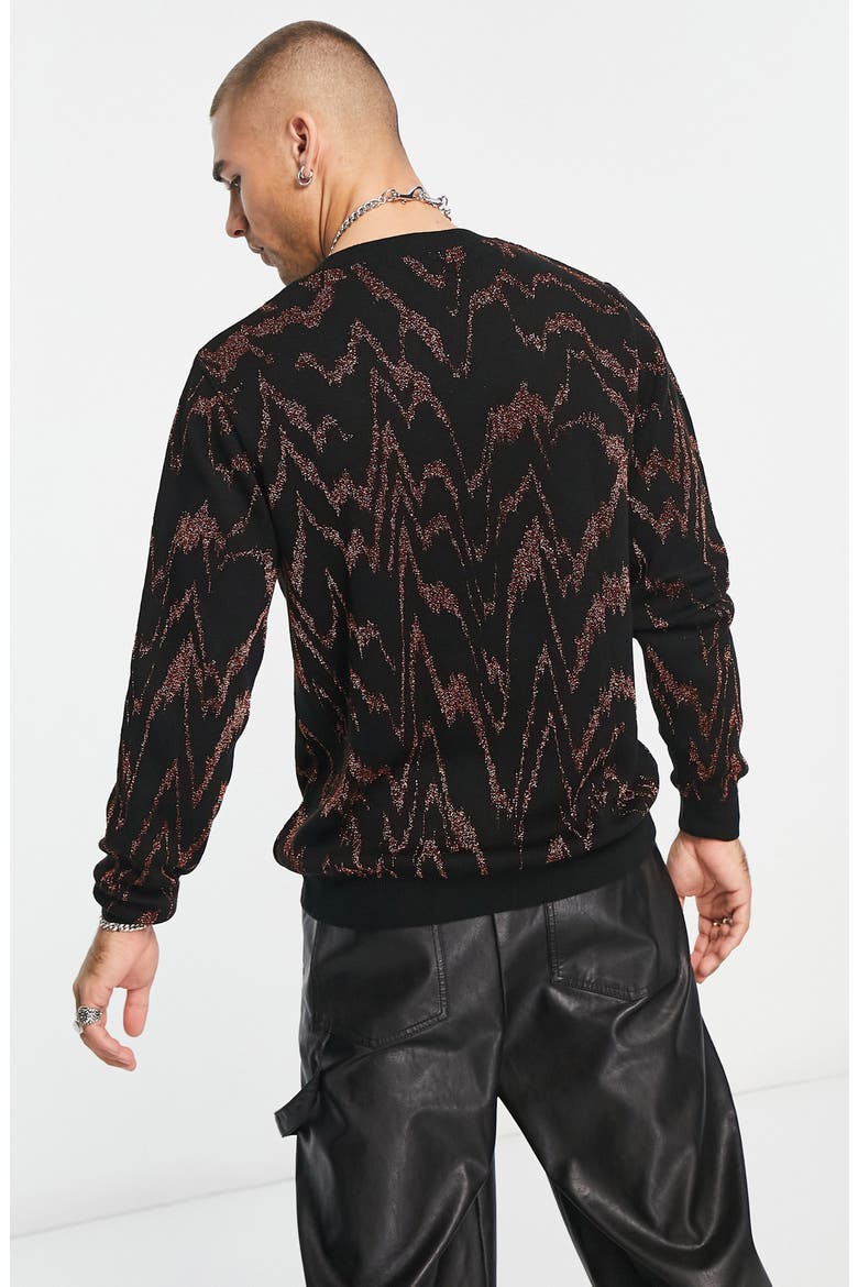 Metallic Wavy Jacquard Pullover Sweater, Alternate, color, BLACK