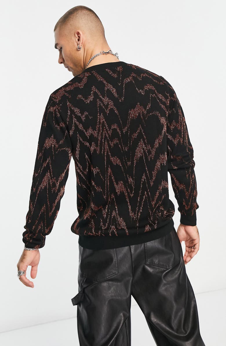 ASOS DESIGN Metallic Wavy Jacquard Pullover Sweater, Alternate, color, 