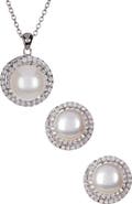 SPLENDID PEARLS 8.5-9mm Cultured Freshwater Pearl Double Halo Pendant Necklace & Earrings Set