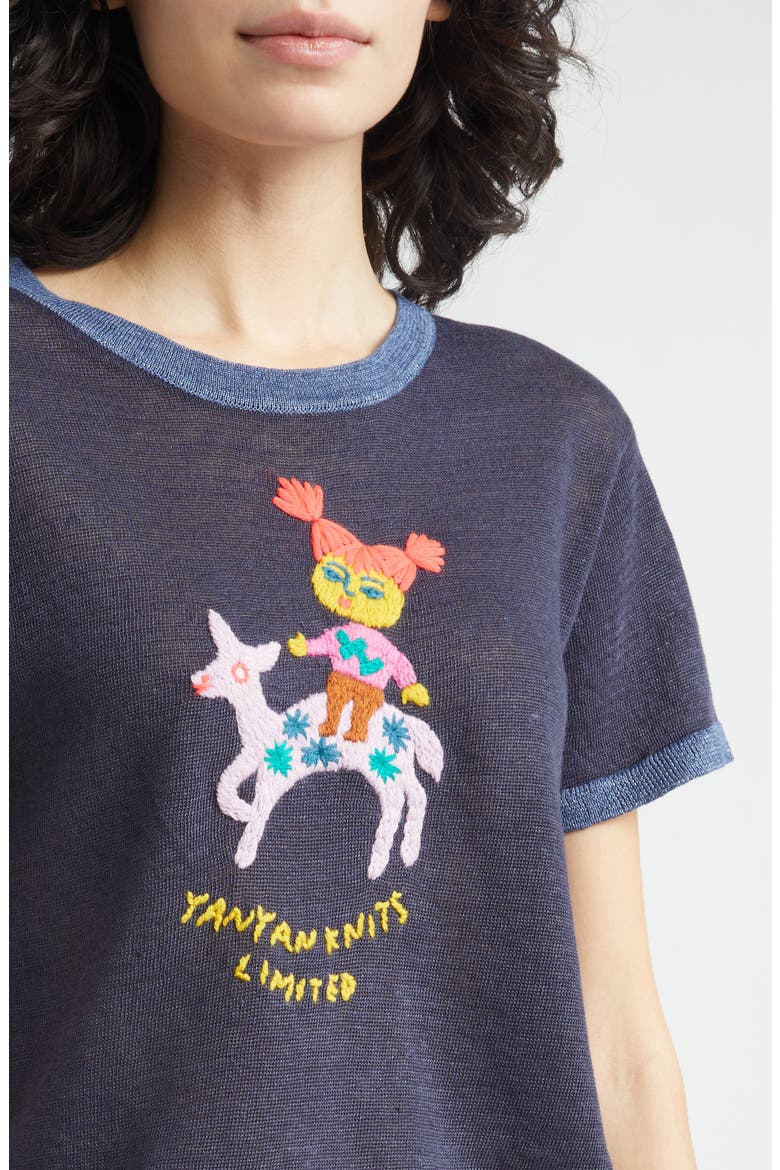 Campus Wawa Embroidered Linen Ringer T-Shirt, Alternate, color, INK