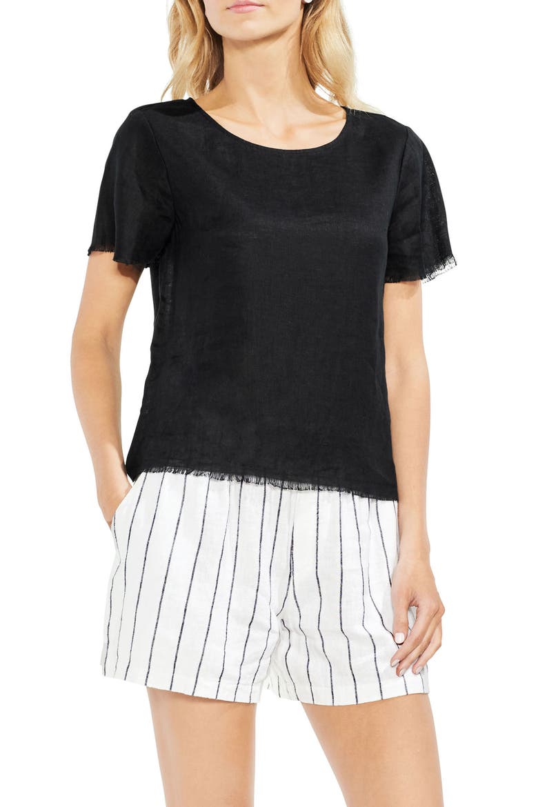 Frayed Edge Linen Tee, Main, color, RICH BLACK