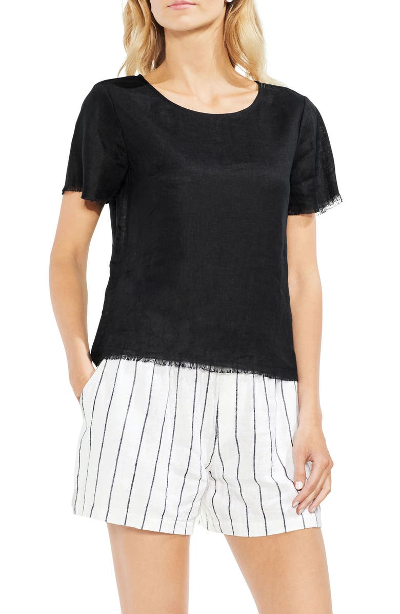 Vince Camuto Frayed Edge Linen Tee, Main, color,