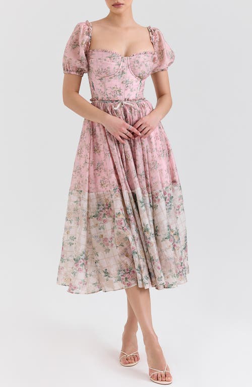 House Of Cb Womens Pink Floral Penelope Floral-print Tie-waist Woven Midi Dress