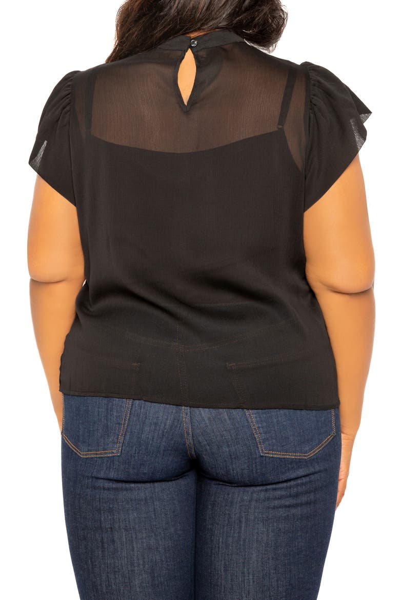 Ruffle Sleeve Top, Alternate, color, BLACK