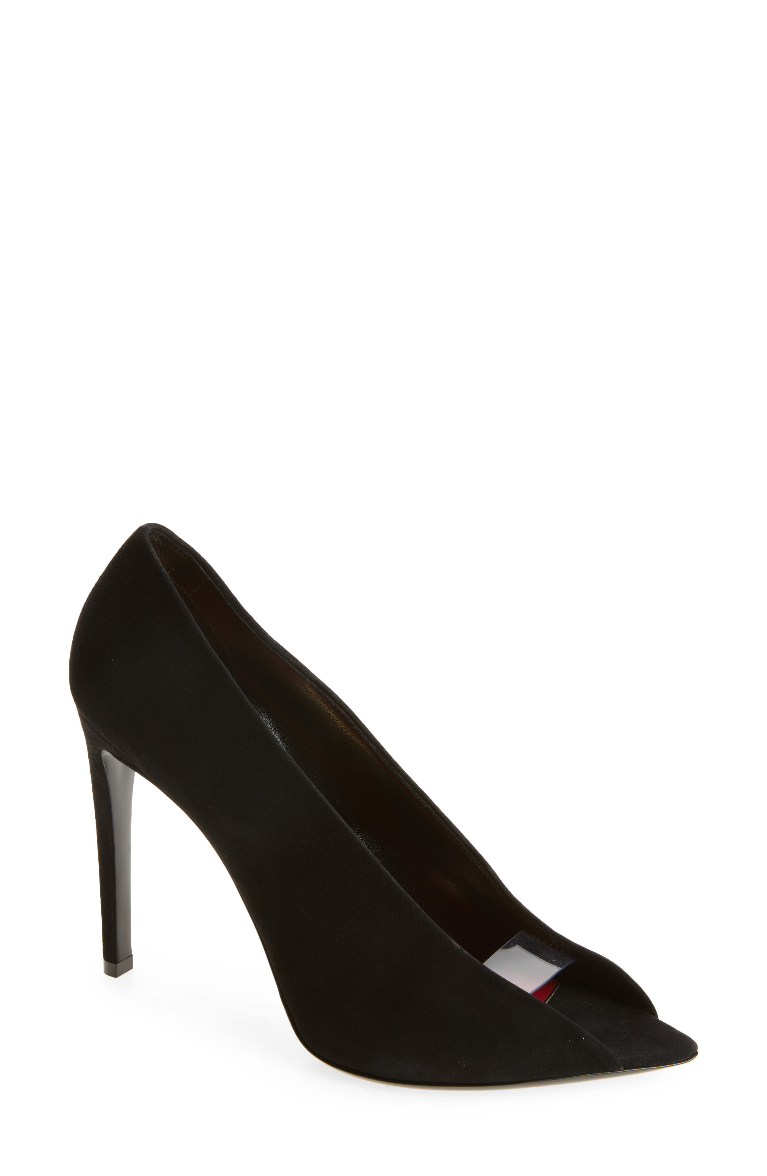 Valentino Garavani Open Toe Révélé Suede Pump, Main, color, Black