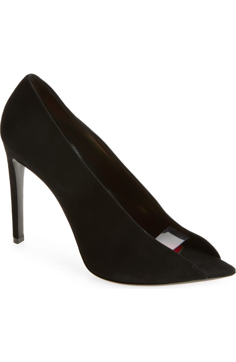Valentino Garavani Open Toe Révélé Suede Pump, Main, color, Black