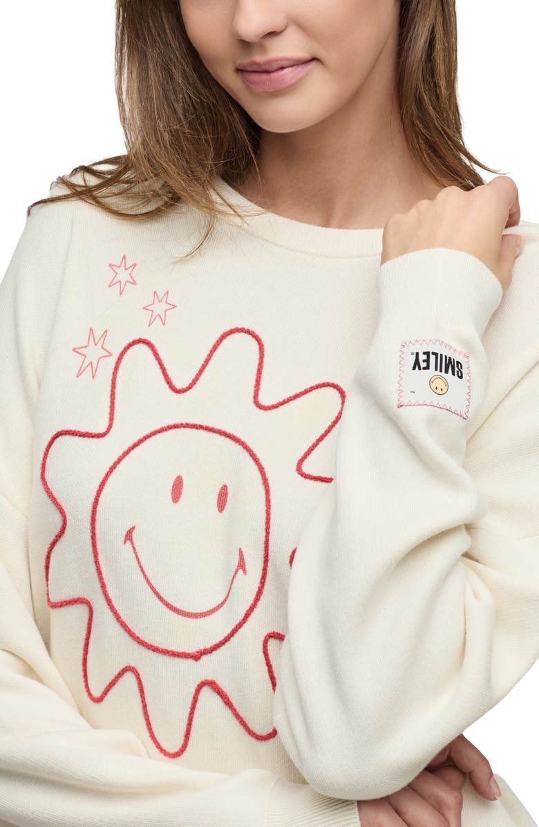 Barefoot Dreams<sup>®</sup> Smiley Sun Stars CozyChic Ultra Lite<sup>®</sup> Sweatshirt, Alternate, color, Cream-Light Poppy Red