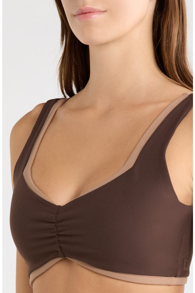 Cloud Two Tone Medium Impact Sports Bra, Alternate, color, JAVA/ BROWNIE