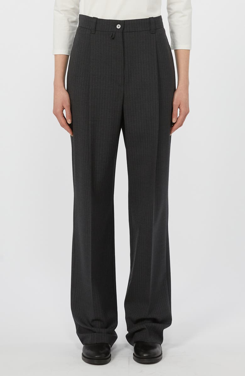 Weekend Max Mara Salsa Pinstripe Virgin Wool Pants, Main, color, Dark Grey
