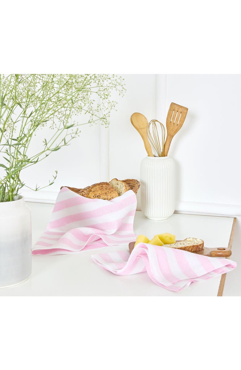 Solino Home Linen Kitchen Towels - Sorrento Stripe, Alternate, color, Pink And White