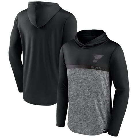 Men's Fanatics Black/Heather Charcoal St. Louis Blues Iconic Defender Pullover Hoodie