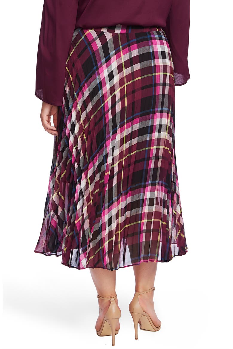 Plaid Pleated Midi Skirt, Alternate, color, MERLOT