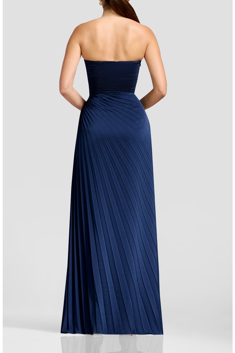 Kinley Accordion Pleat Strapless Evening Gown, Alternate, color, NAVY