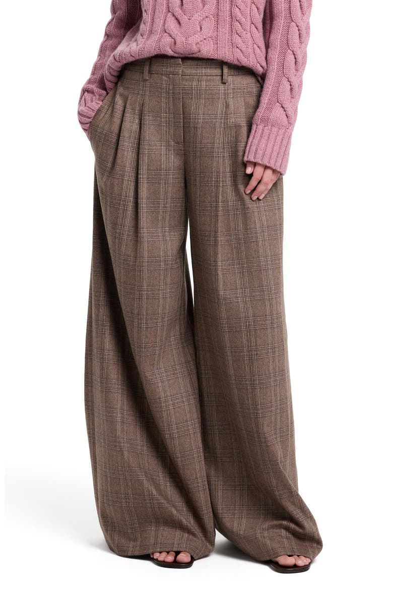 Avery Plaid Wide Leg Wool Blend Pants, Main, color, BROWN MULTI