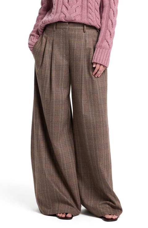 Avery Plaid Wide Leg Wool Blend Pants