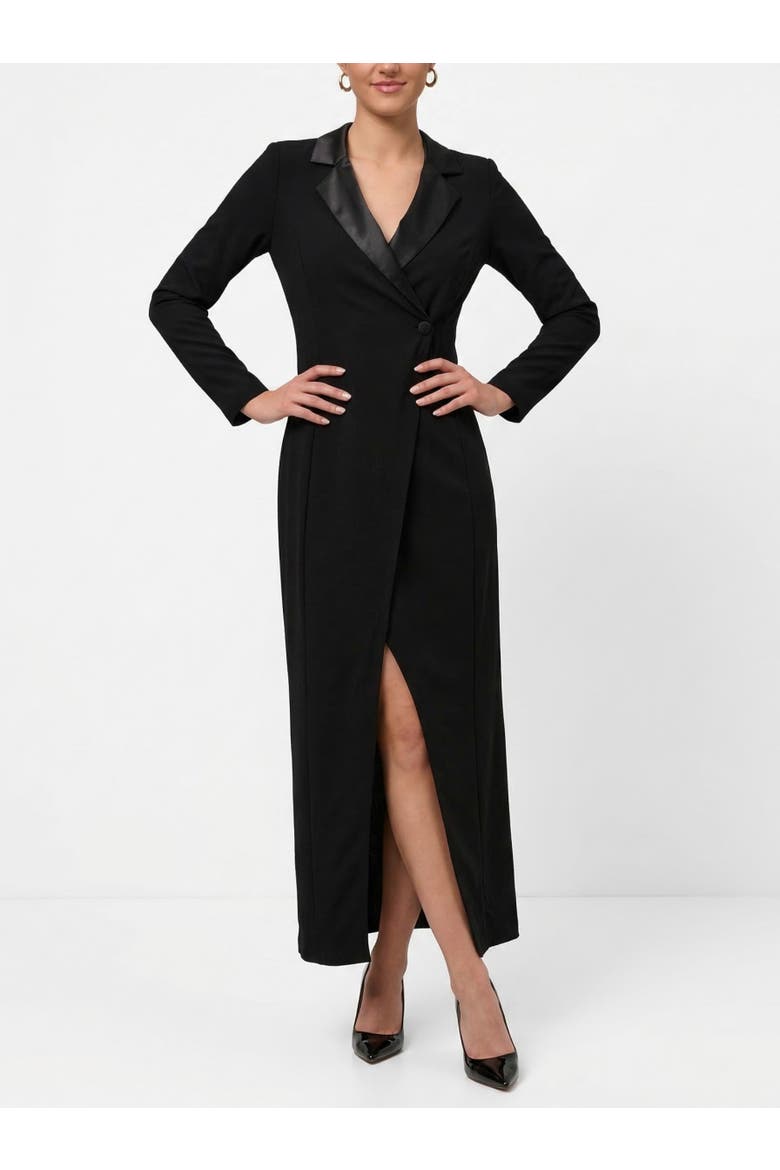 Griffith Long Sleeve Tuxedo Gown, Main, color, Black