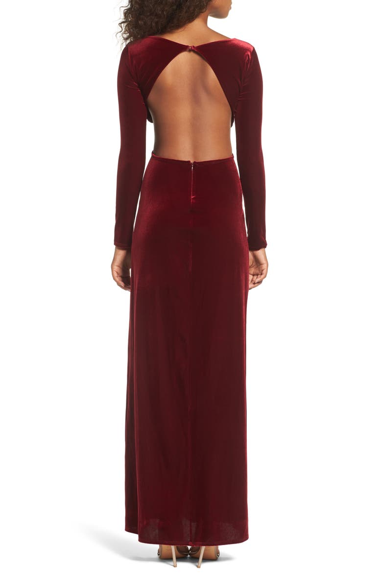 Besame Long Sleeve Velvet Maxi Dress, Alternate, color, BURGUNDY
