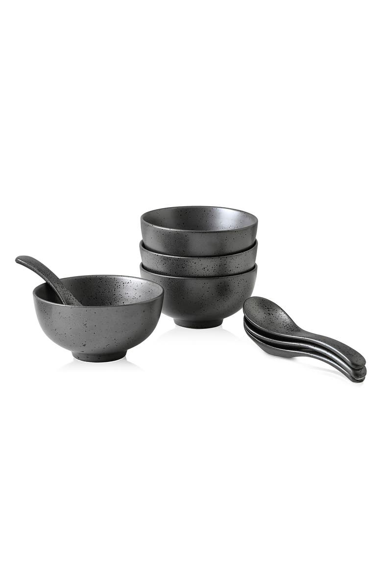 Valencia Porcelain 8-Piece Bowl and Spoon Set, Alternate, color, Metallic Grey