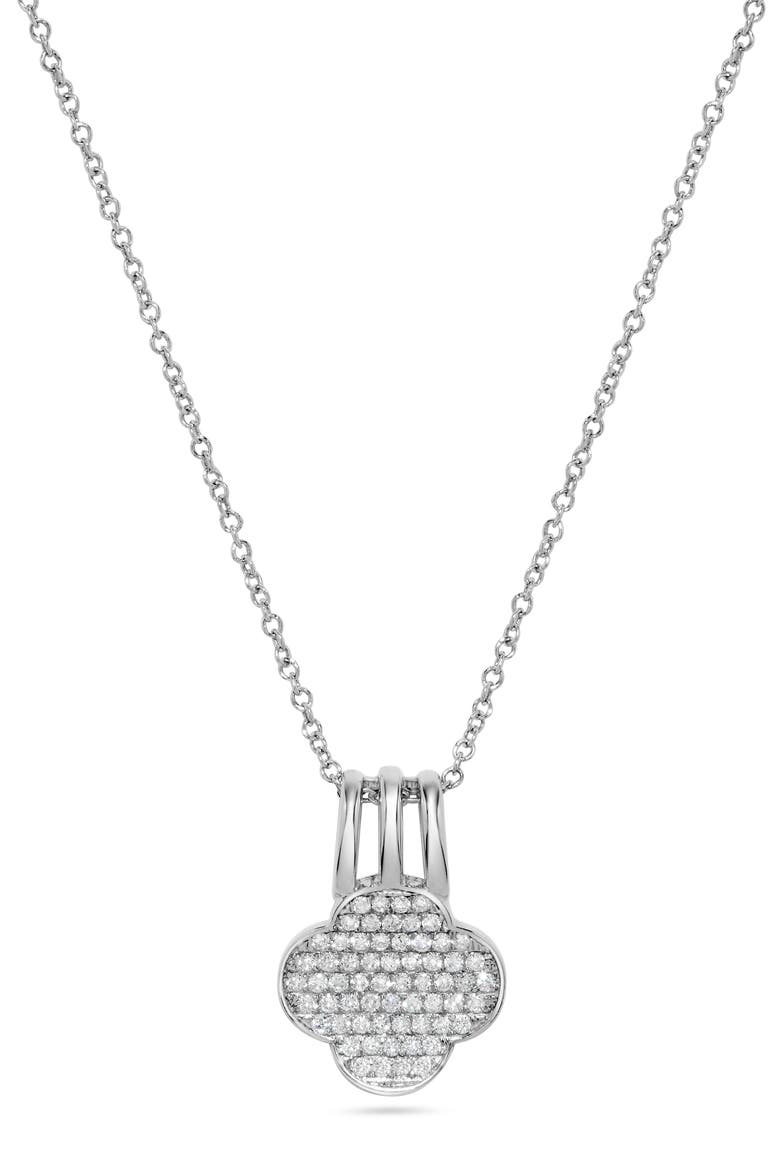 Pavé Diamond Clover Pendant Necklace in 14K White Gold, Main, color, 14K White Gold